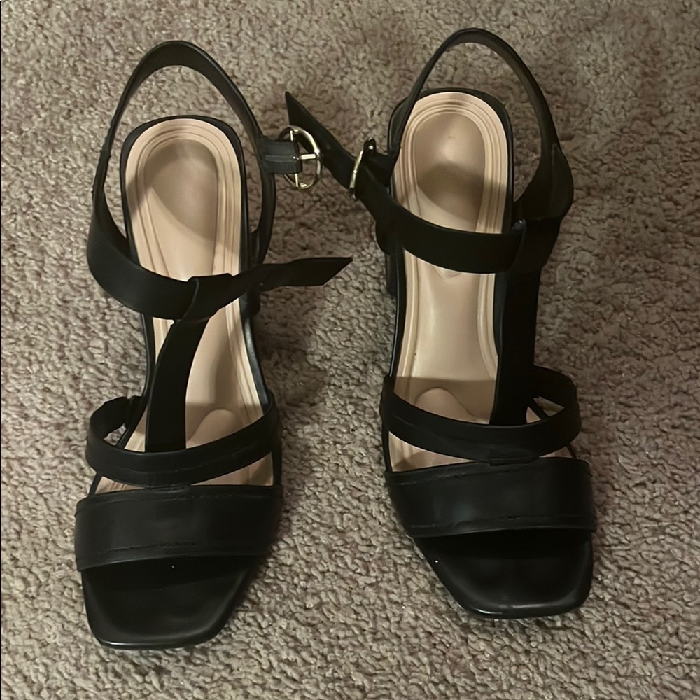 Black Chunky Heel Women's Sandals